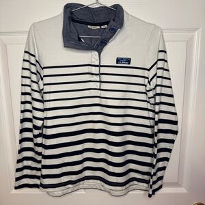 L.L.Bean Striped Quarter Button Pullover Size Small White with Navy Stripes GUC